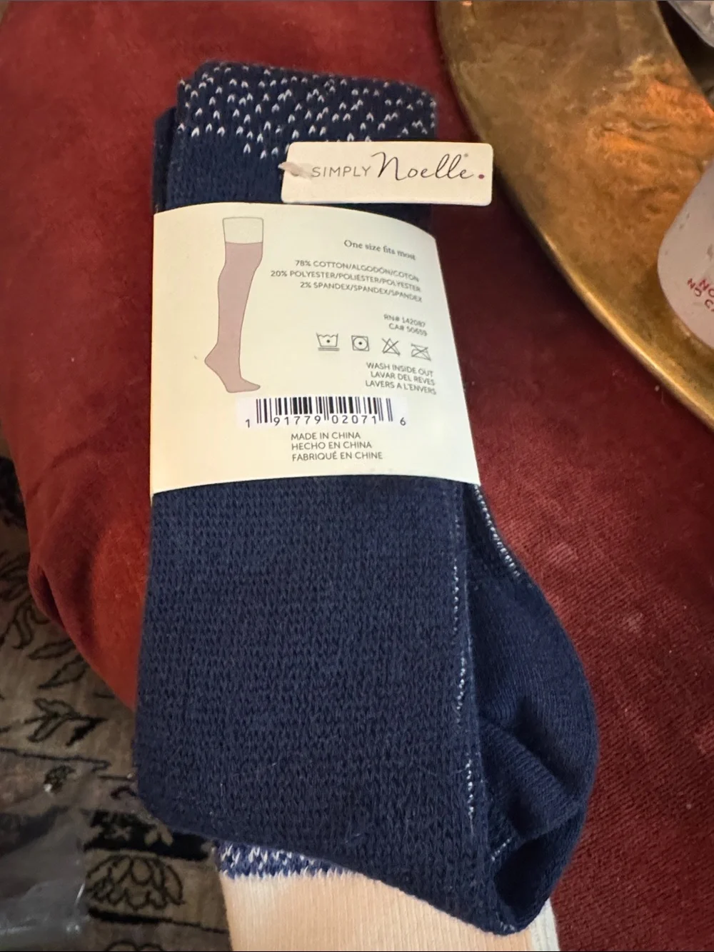 Simply Noelle Navy & Cream Knit Tall Socks with Button Detail